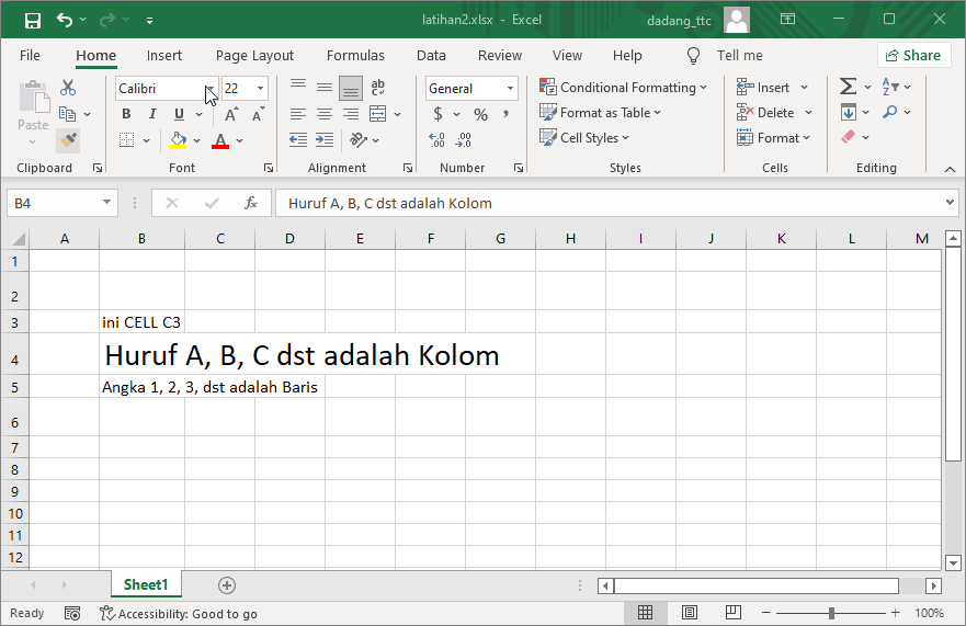 Tombol cetak tebal miring underline