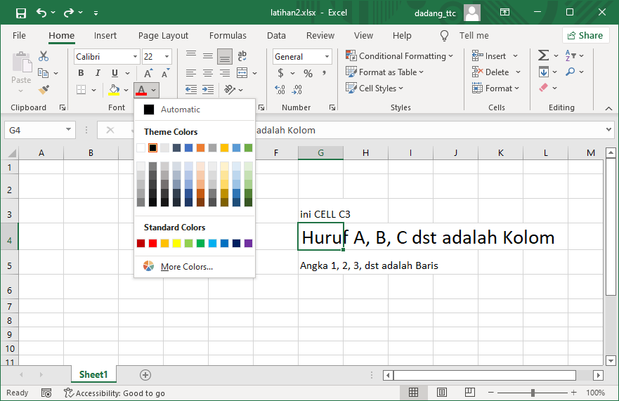 Font color di Excel