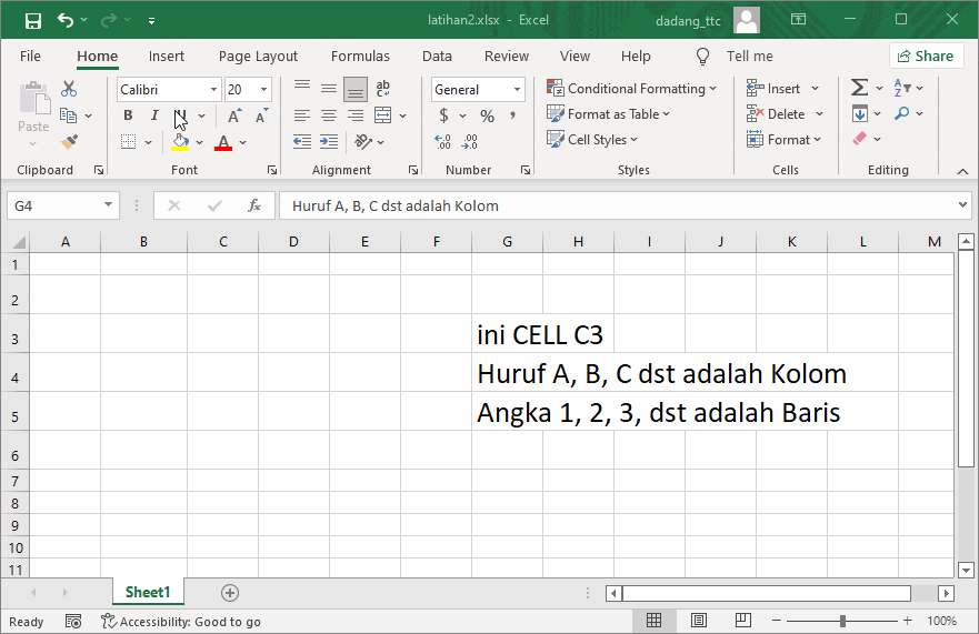 Pemilihan font family Excel