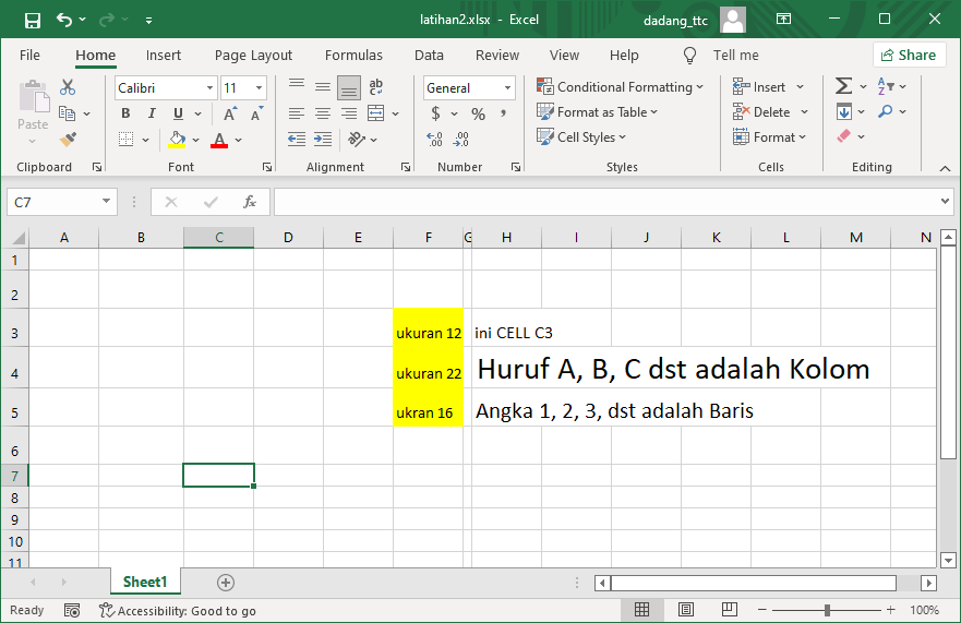 Hasil perubahan font di sel Excel