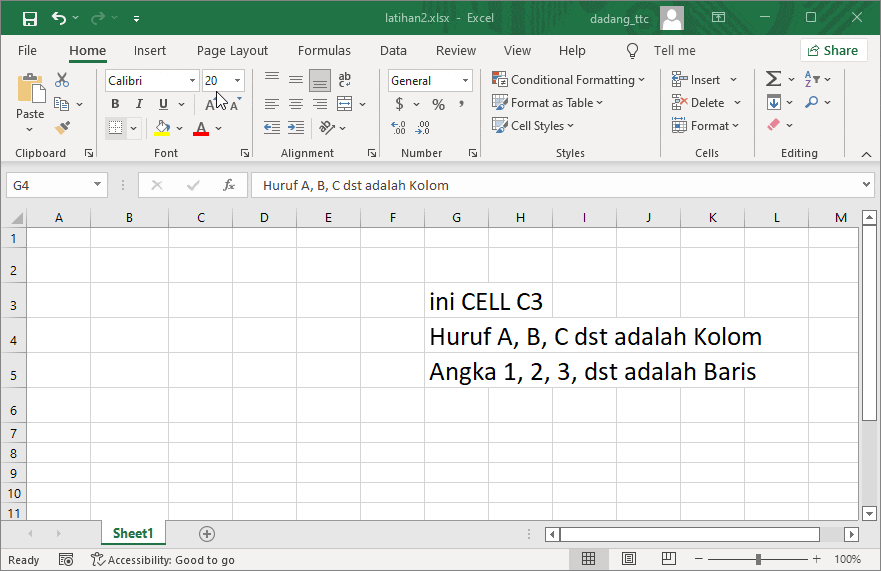 Ukuran huruf di Excel