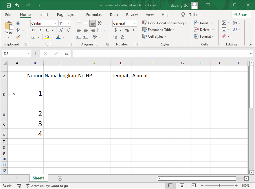 Delete baris Excel
