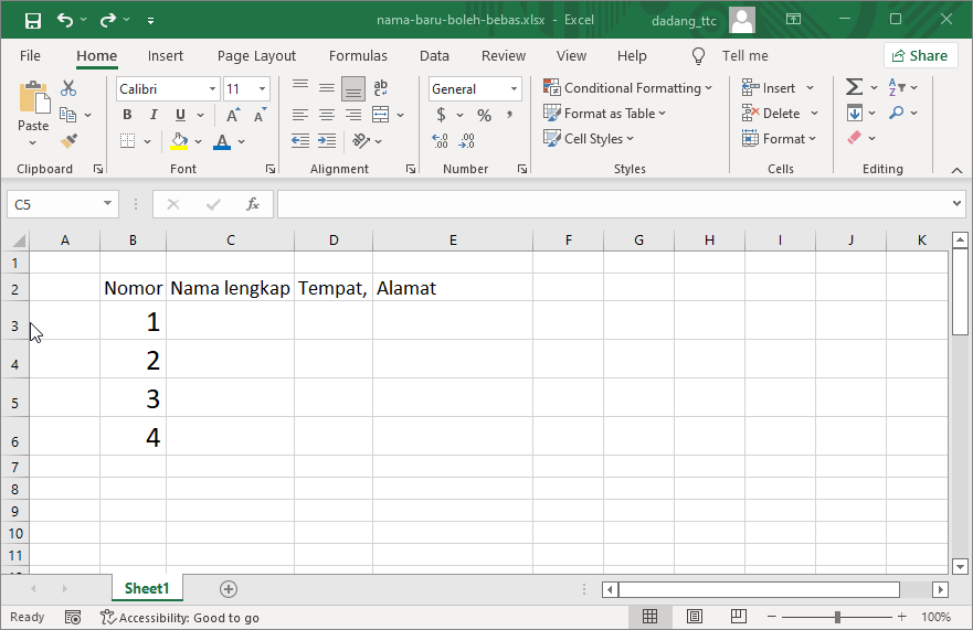 Mengubah tinggi baris
