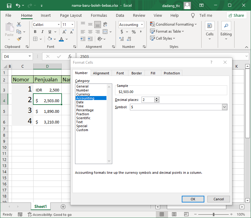 Dialog Format Cells Excel