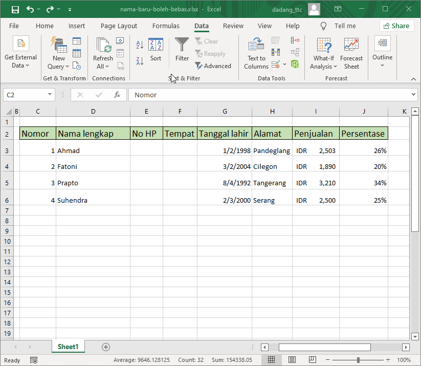 Menu Filter di Excel