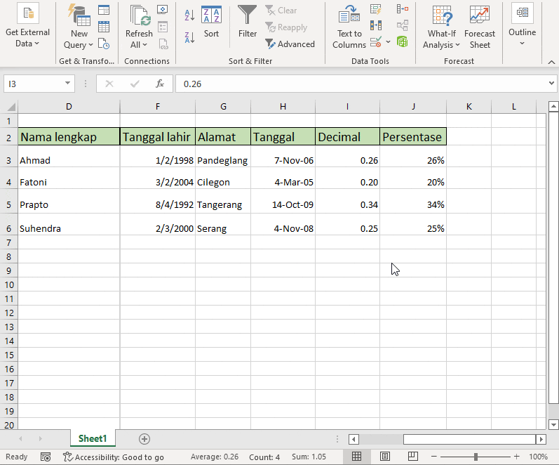 Contoh format persen