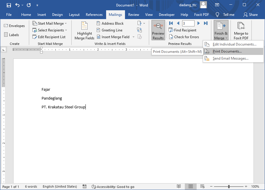 Finish and Merge Word