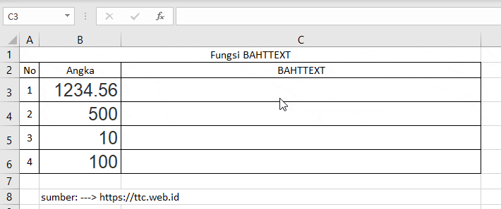 Contoh Fungsi BAHTTEXT Excel