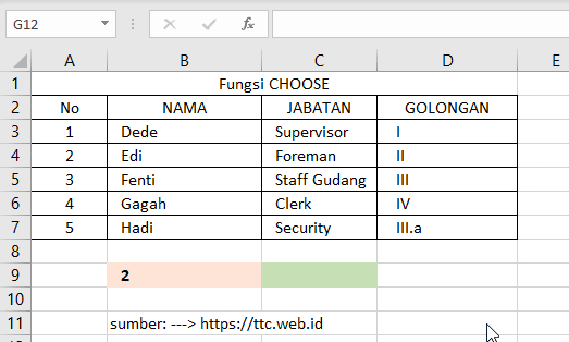 Contoh Fungsi CHOOSE Excel