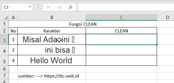 Contoh Fungsi CLEAN Excel