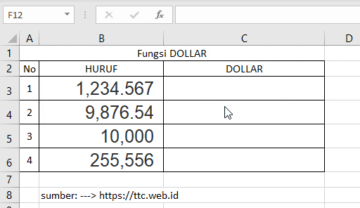 Contoh Fungsi DOLLAR Excel