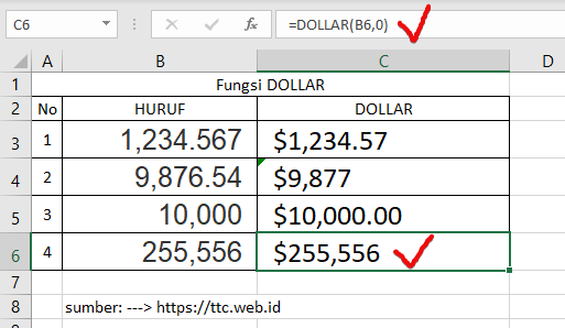 HAsil Fungsi DOLLAR Excel