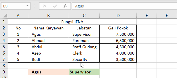 Contoh Fungsi IFNA Excel