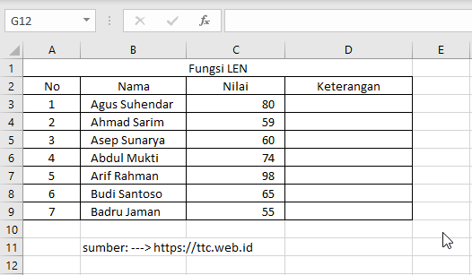 Contoh Fungsi LEN Excel