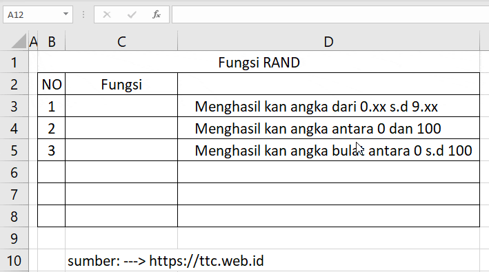 Contoh Fungsi RAND Excel