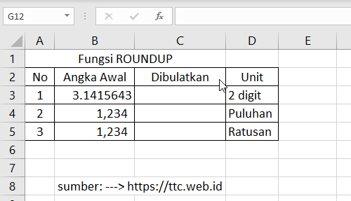 Contoh Fungsi ROUNDUP Excel