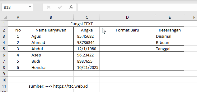 Contoh Fungsi TEXT Excel