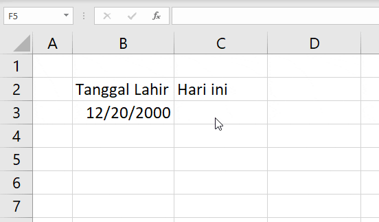 Contoh Fungsi TODAY Excel