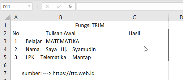 Contoh Fungsi TRIM Excel