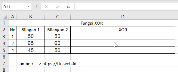 Contoh Fungsi XOR Excel
