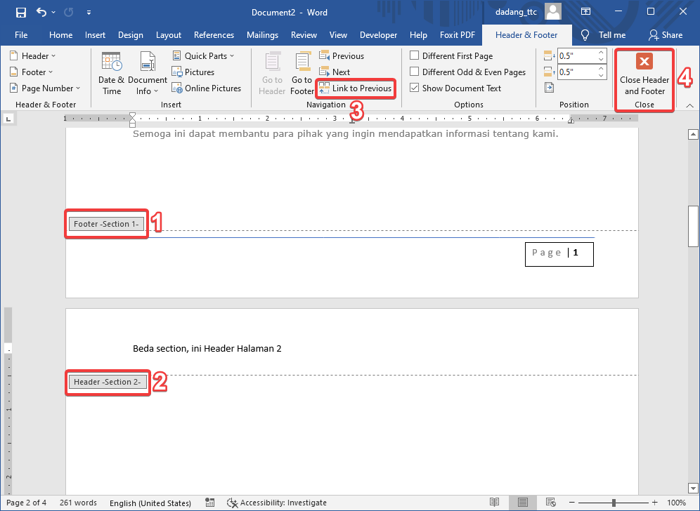 beda Section Break Word