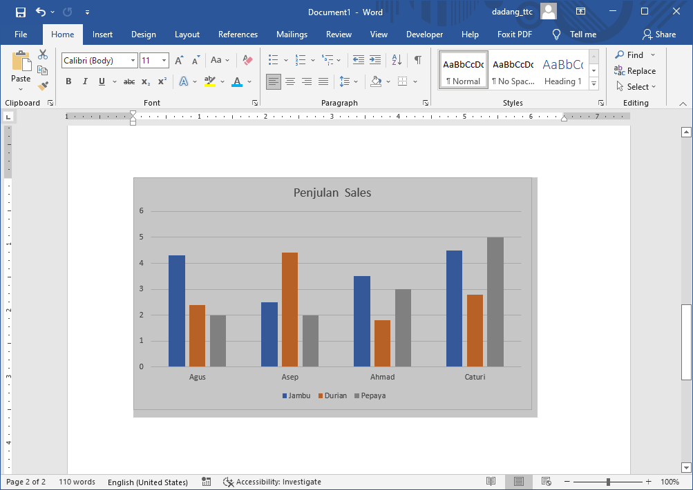 Tampilan chart di dokumen Word