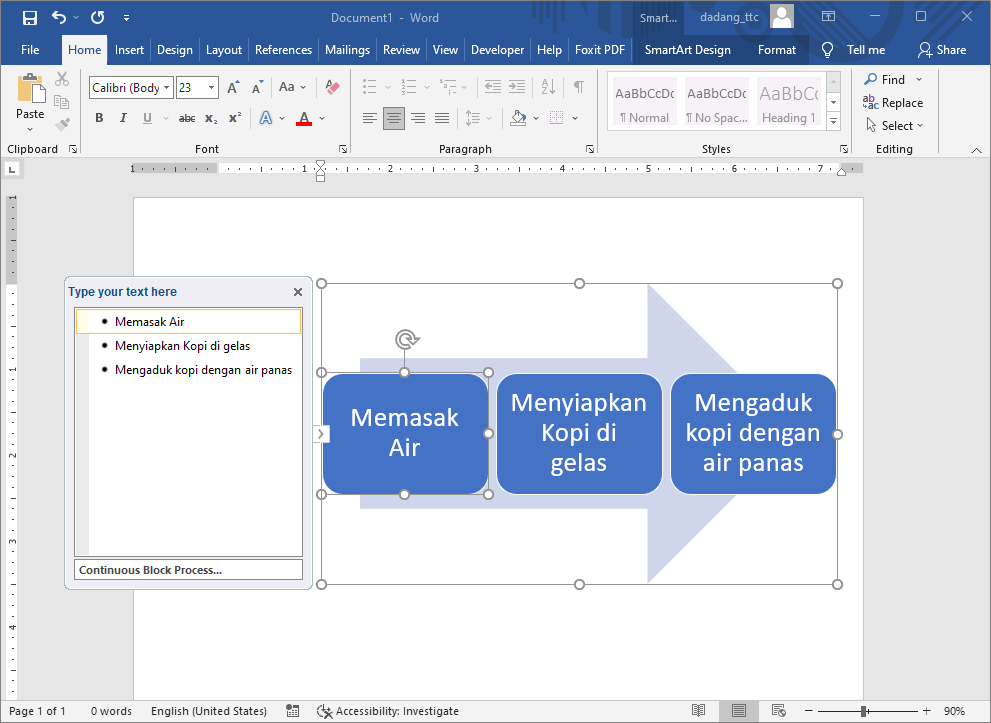 Mengisi teks pada SmartArt