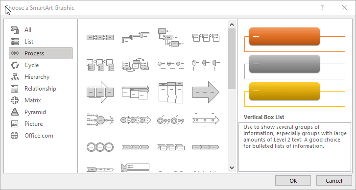 Memilih tipe diagram SmartArt