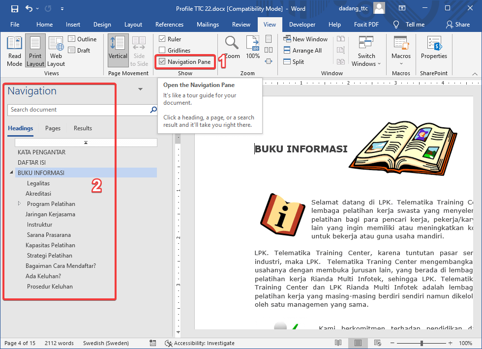 Tampilan Navigation Pane