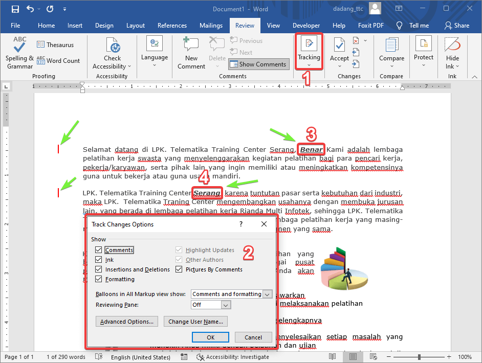 Edit dengan Track Changes aktif