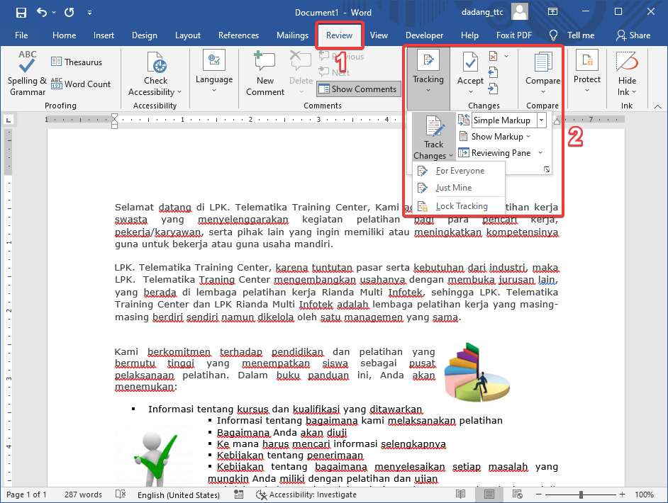 Mengaktifkan Track Changes