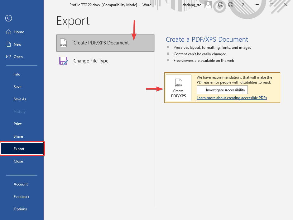 Export ke PDF/XPS