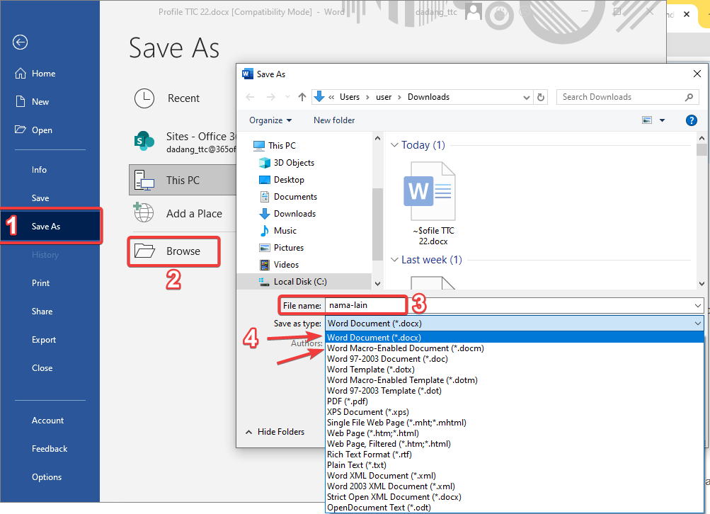 Format penyimpanan DOCX