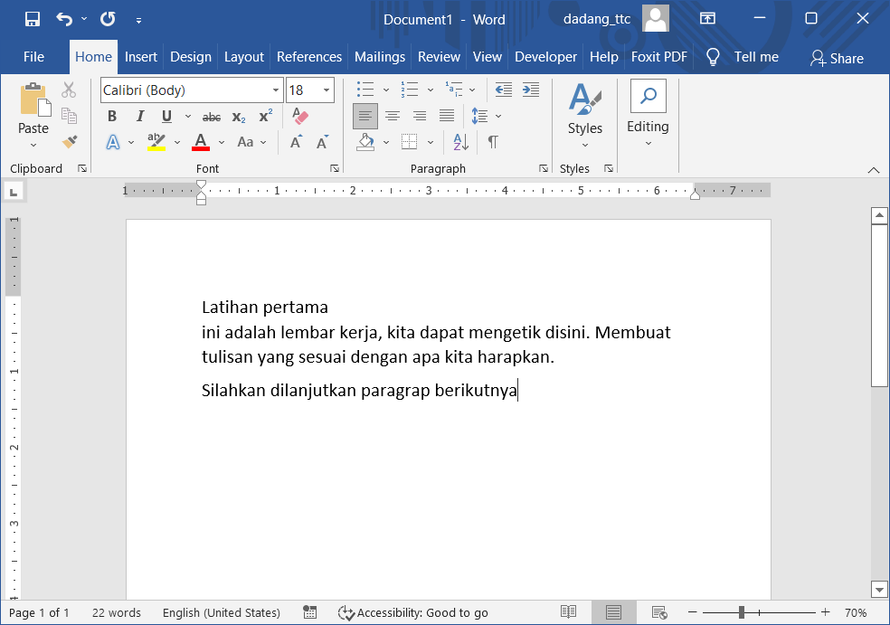 ketikan pada lembar kerja