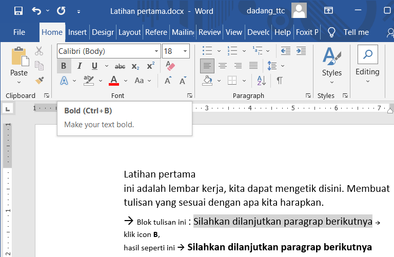 Tombol Bold di Word