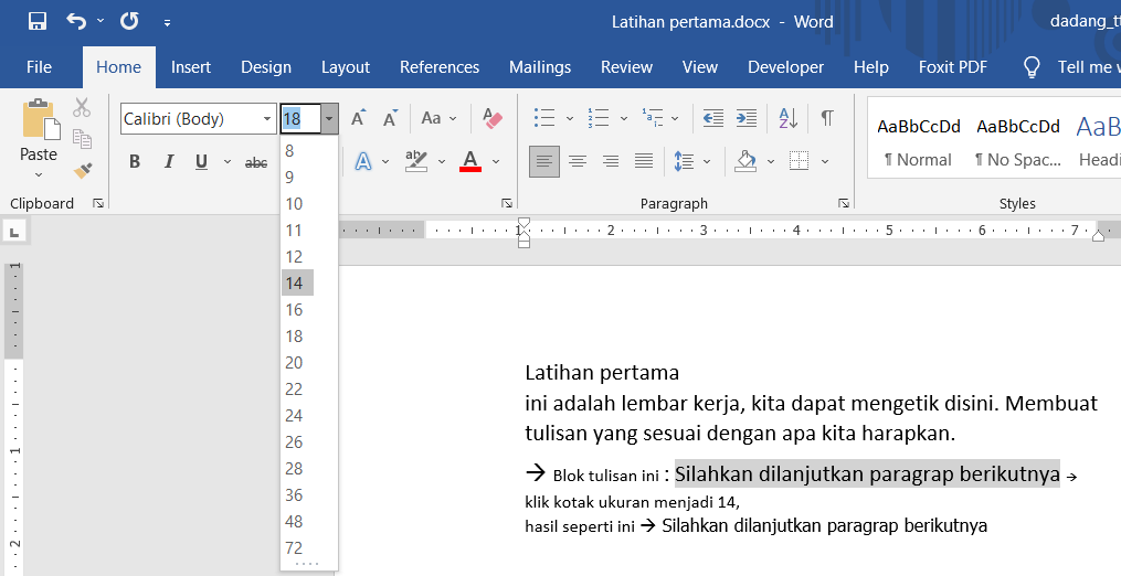 Mengubah ukuran huruf
