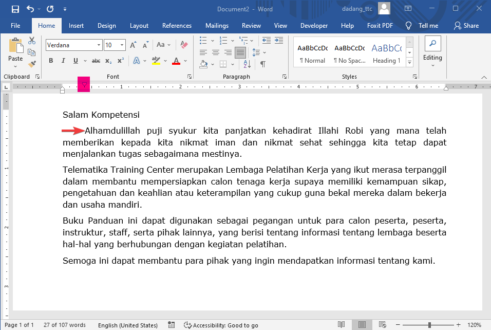 First Line Indent Word