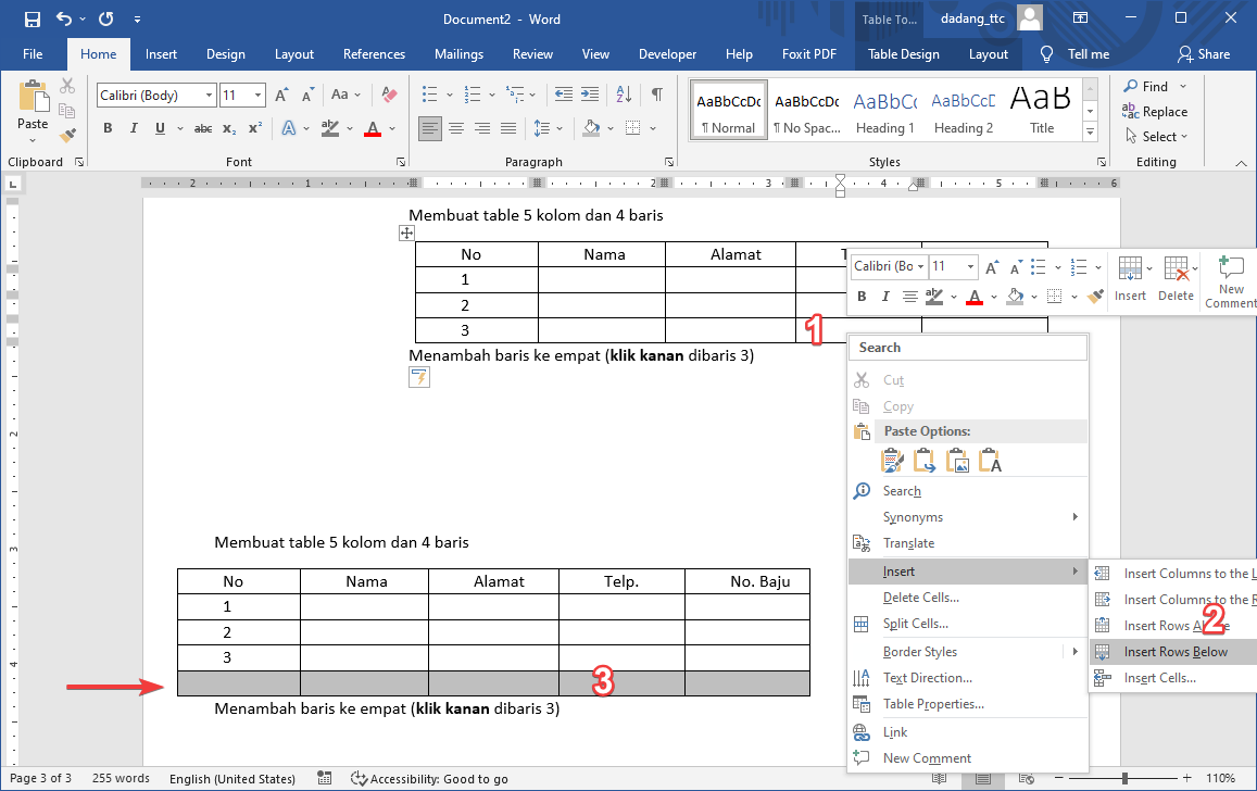 Insert Row dan Column