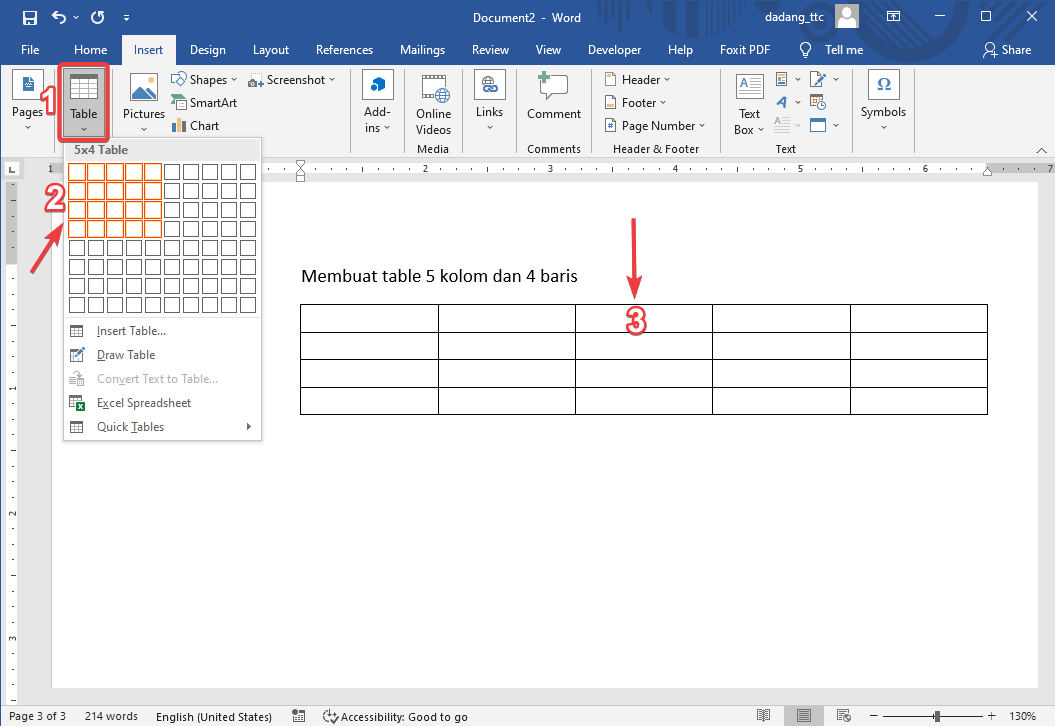 Insert Table di Word