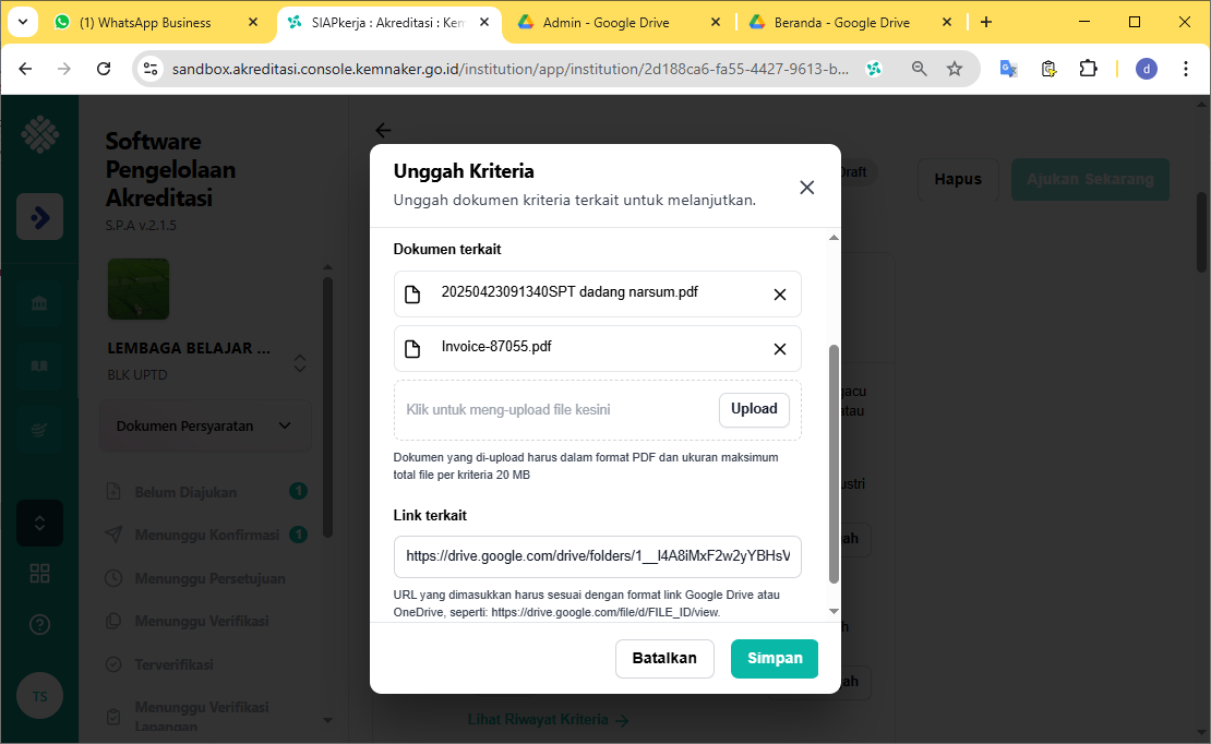 mengisi dokumen kriteria