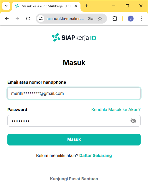 login ke siapkerja