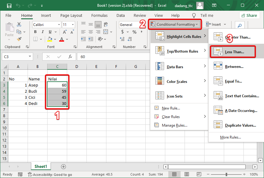 Conditional Formatting formula in Excel