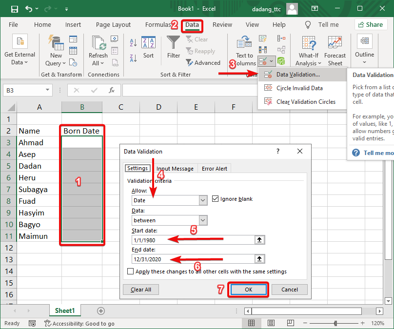Excel date validation