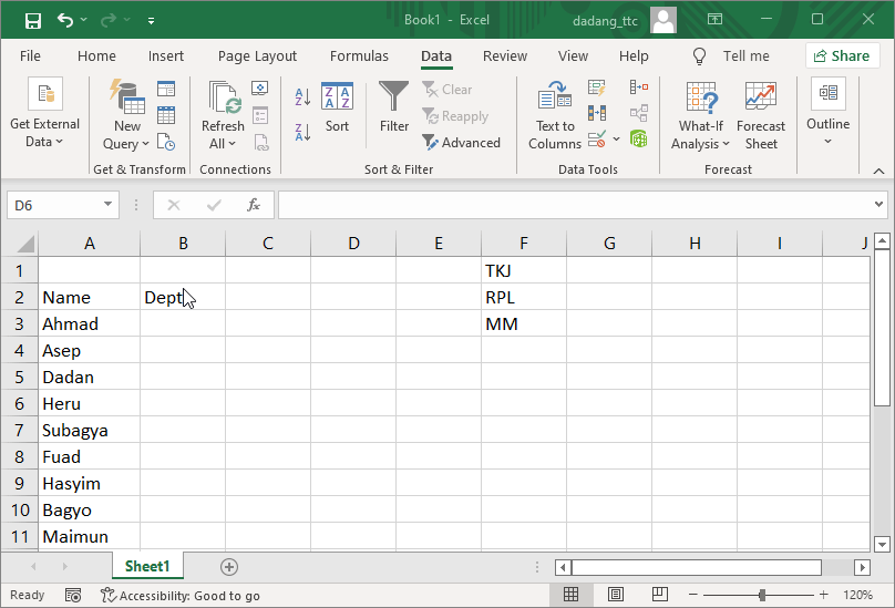 Excel dropdown list