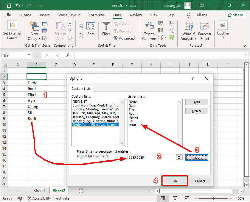 Menu Edit Custom Lists Excel