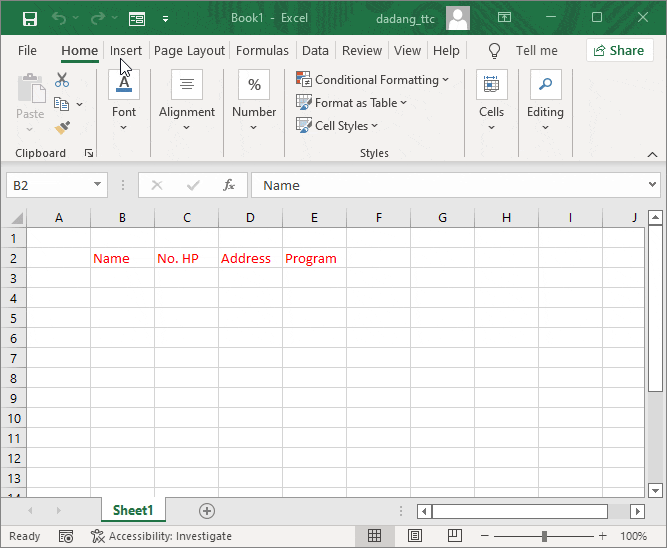 Training participant data entry via form