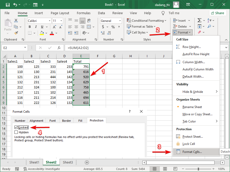 Protecting Total column in Excel