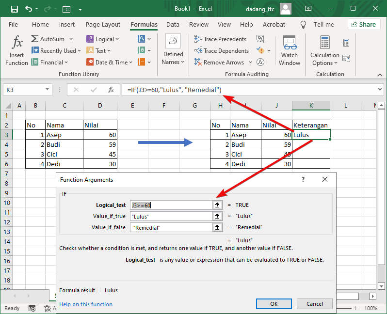 Entering IF formula in Excel