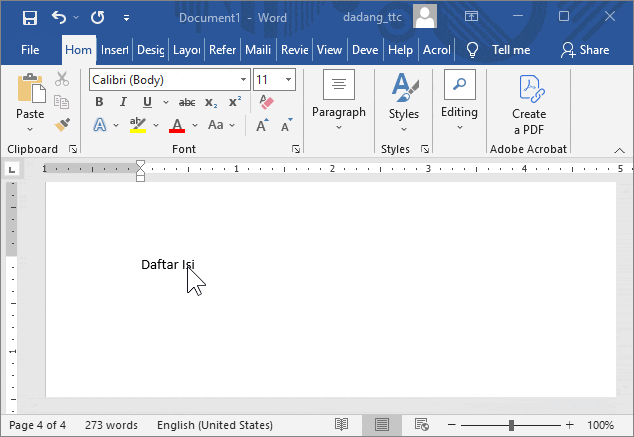Membuat Daftar Isi Menjadi Heading 1