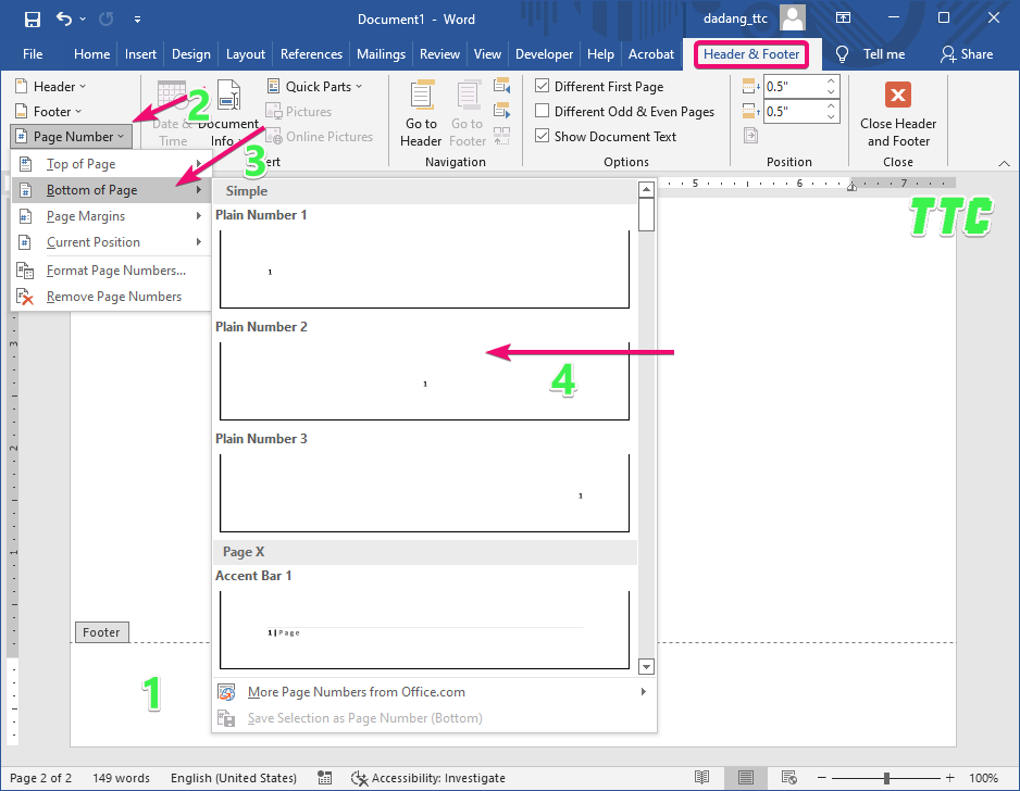 Memberikan Penomeran di Bagian Footer